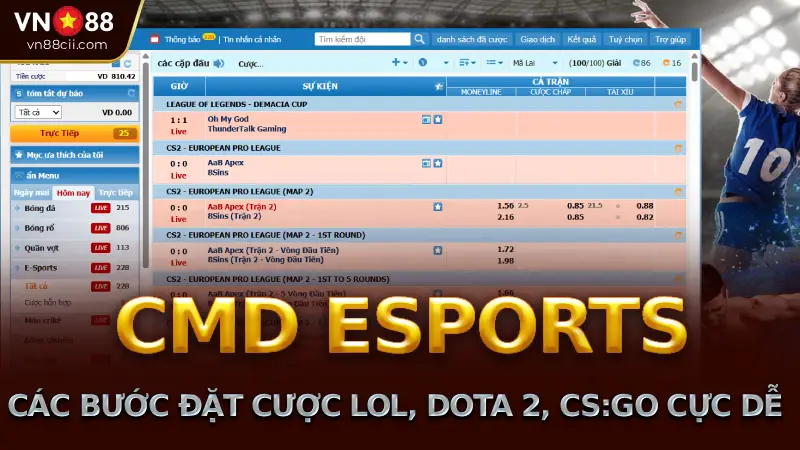 sảnh CMD ESPORTS tại nhà cái vn88